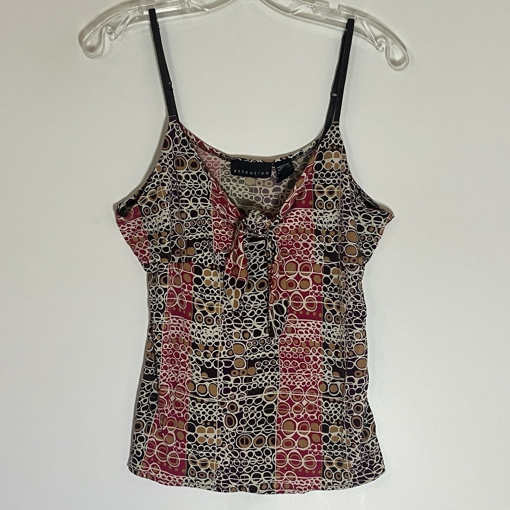 Attention Tank Womens Medium Multicolor Tie Front Sleeveless Top Y2K Grunge Top